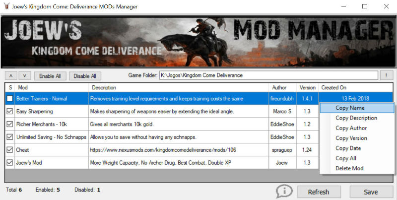 Менеджер модов для KCD / Joew's Kingdom Come Deliverance Mod Manager