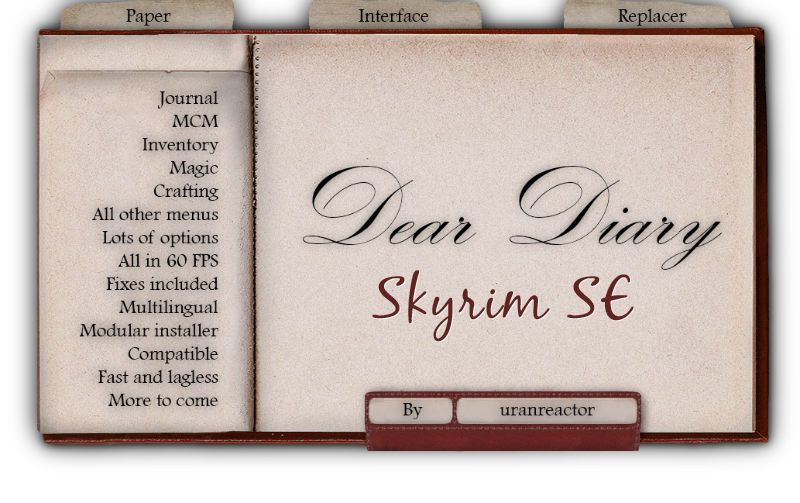 Dear Diary - Paper SkyUI Menus Replacer SE / Заменитель интерфейса в бумажном стиле (Skyrim SE-АЕ)