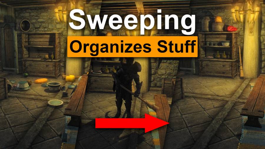 Sweeping Organizes Stuff - Use Broom to Clean Mess / Использование метлы для уборки (SE-AE)