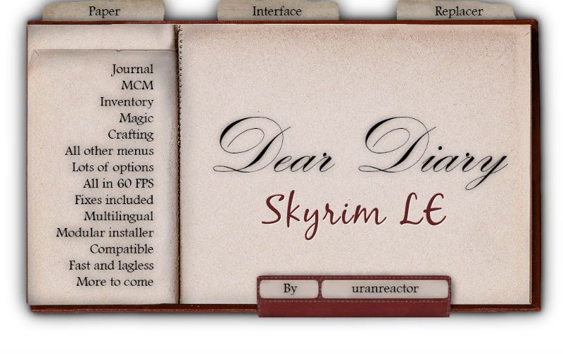 Dear Diary - Paper SkyUI Menus Replacer LE / Заменитель интерфейса в бумажном стиле (Skyrim LE)