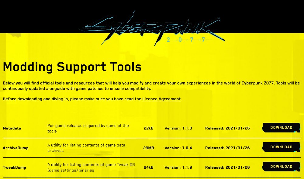 Официальный инструментарий моддинга для Cyberpunk 2077